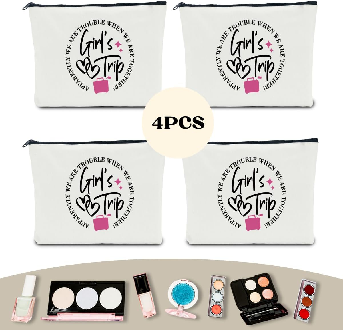 4 PCS Girls Weekend Gifts for Women, Friendship Makeup Bag, Bestie Favors for Trip, Sister Bachelorette Party Vacation Christmas