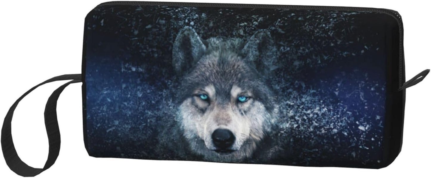 Majestic Wolf Midnight Makeup Bag Small Compact & Durable Travel Cosmetic Bag Organizer Oxford Fabric Impact-Resistant Multi-Purpose Storage Perfect for Travel, Gym, Daily Use