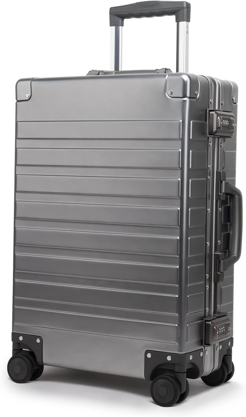 TRAVELKING All Aluminum Carry On Luggage with TSA Locks Zipperless Alloy Metal Hard Shell Spinner