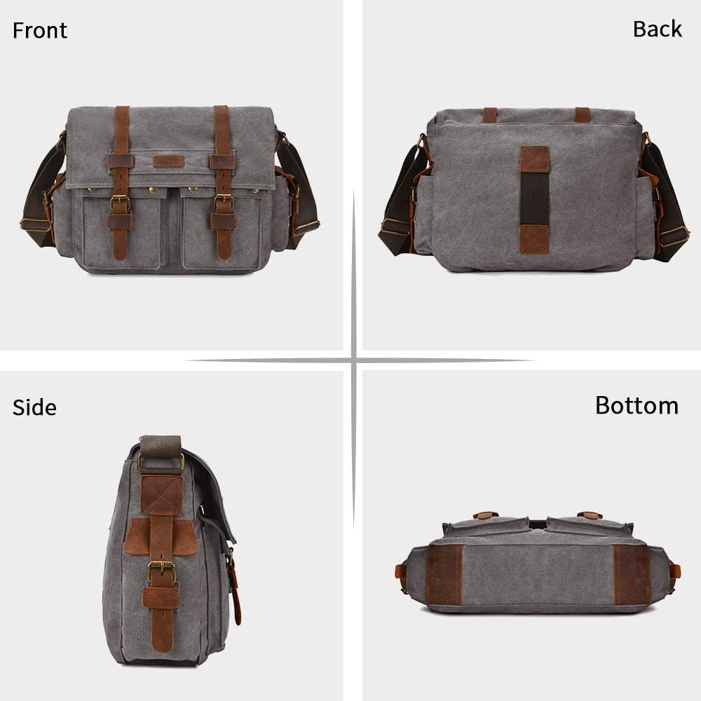 Kattee Military Messenger Bag Canvas Leather Shoulder Bag