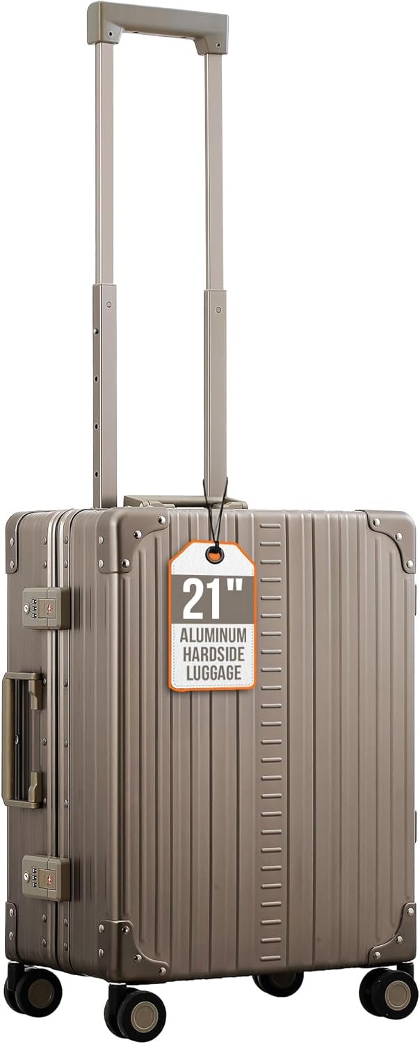 Aleon All Aluminum Lightweight Carry-On Luggage - Hardside Carry-On Suitcase, TSA Approved, Hard Shell Suitcase for Travel, Airline Approved 21 Inch Hard Spinner Wheels Luggage (Bronze)