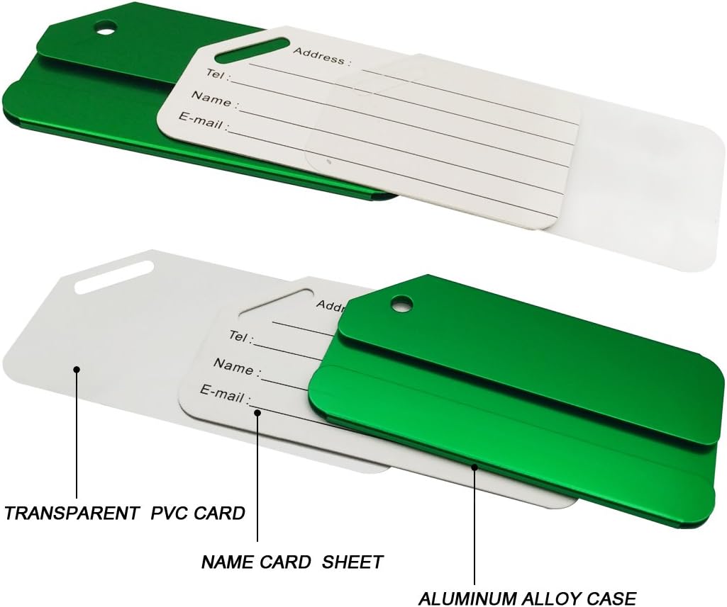 5PACK Green Aluminum Luggage Tags Holders for Travel Luggage Baggage Identifier by Ovener