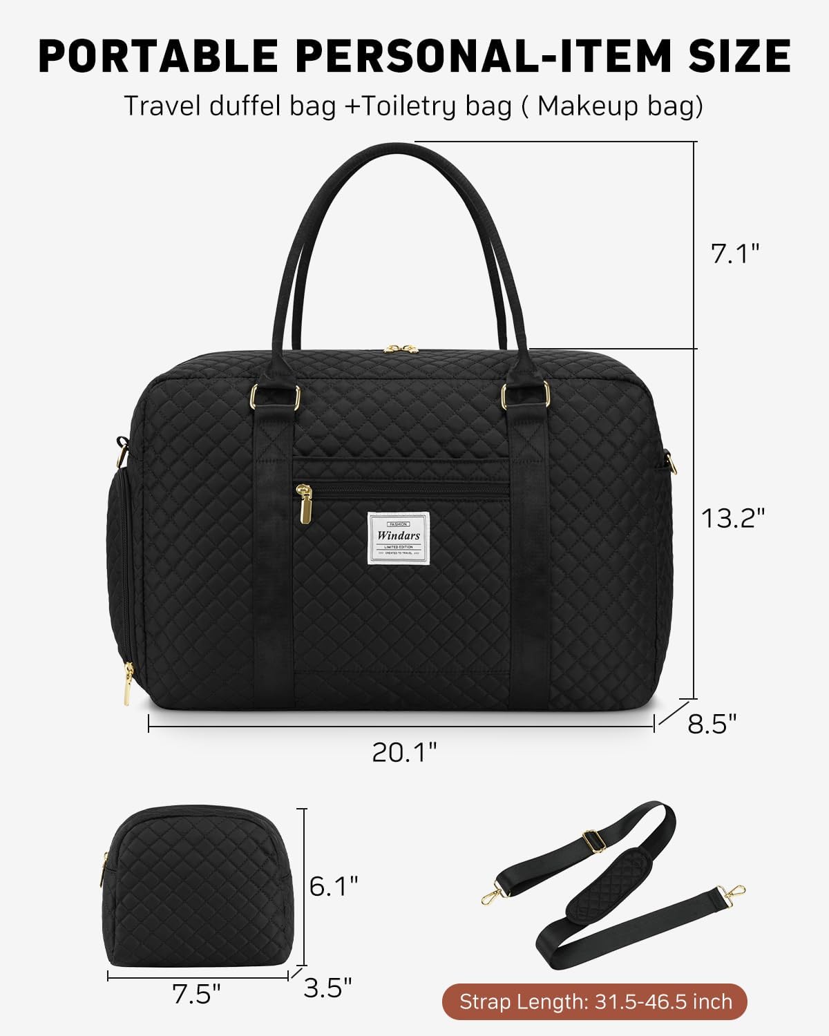 Travel Duffle Bag, Weekender Bags for Women with Shoe Compartment, Carry on Overnight Bag with Toiletry Bag & Wet Pocket, Hospital Bags for Labor and Delivery (Black)