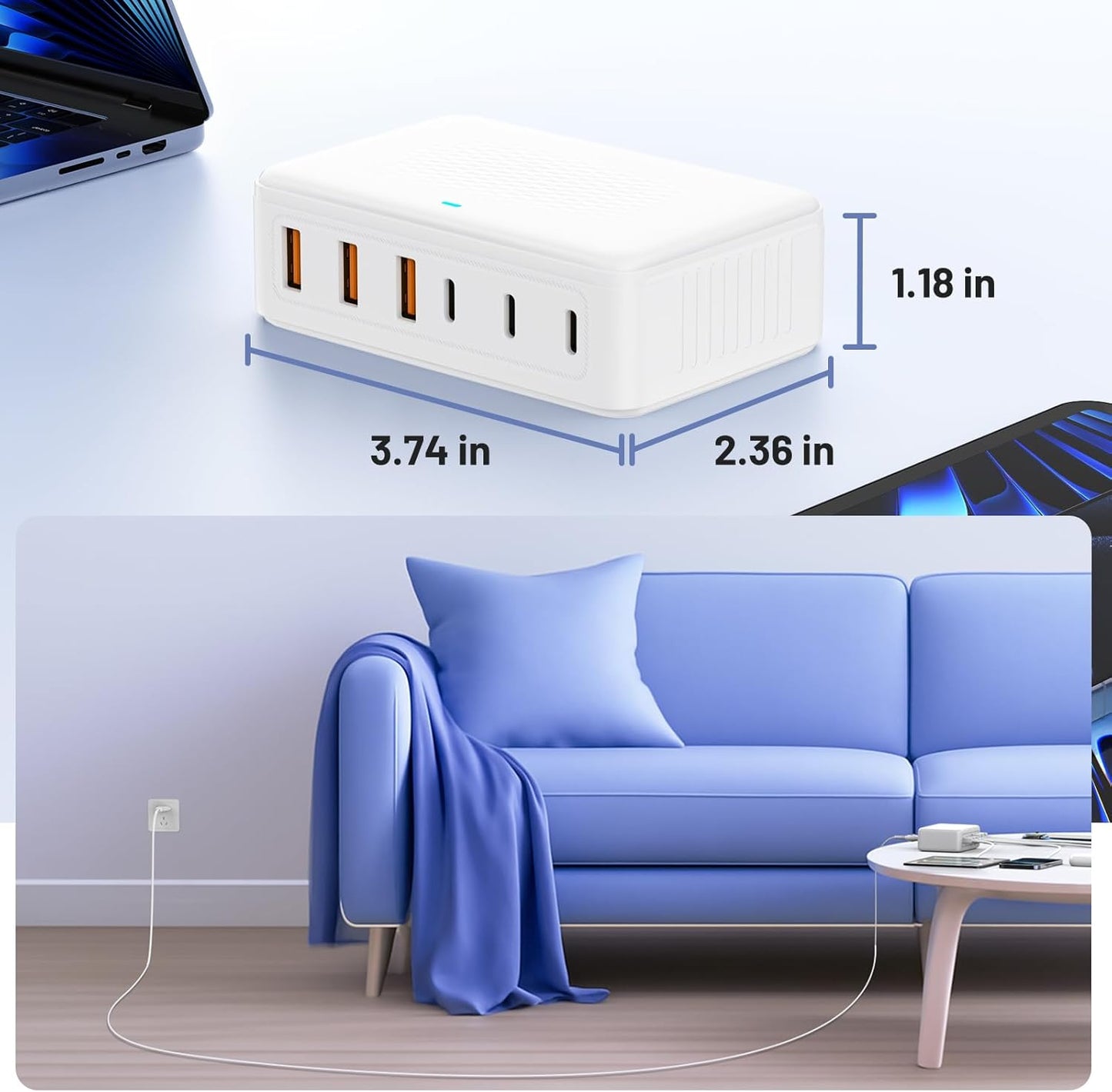 USB C Fast Charger Block, 100W GaN 6 Port Type C Charging Station Hub,Wall Charger Power Strip Adapter Plug Cube Brick Box for Apple iPhone 17 16 15 14 13 12 Pro Max/iPad/Pixel/Samsung Galaxy S25 S24