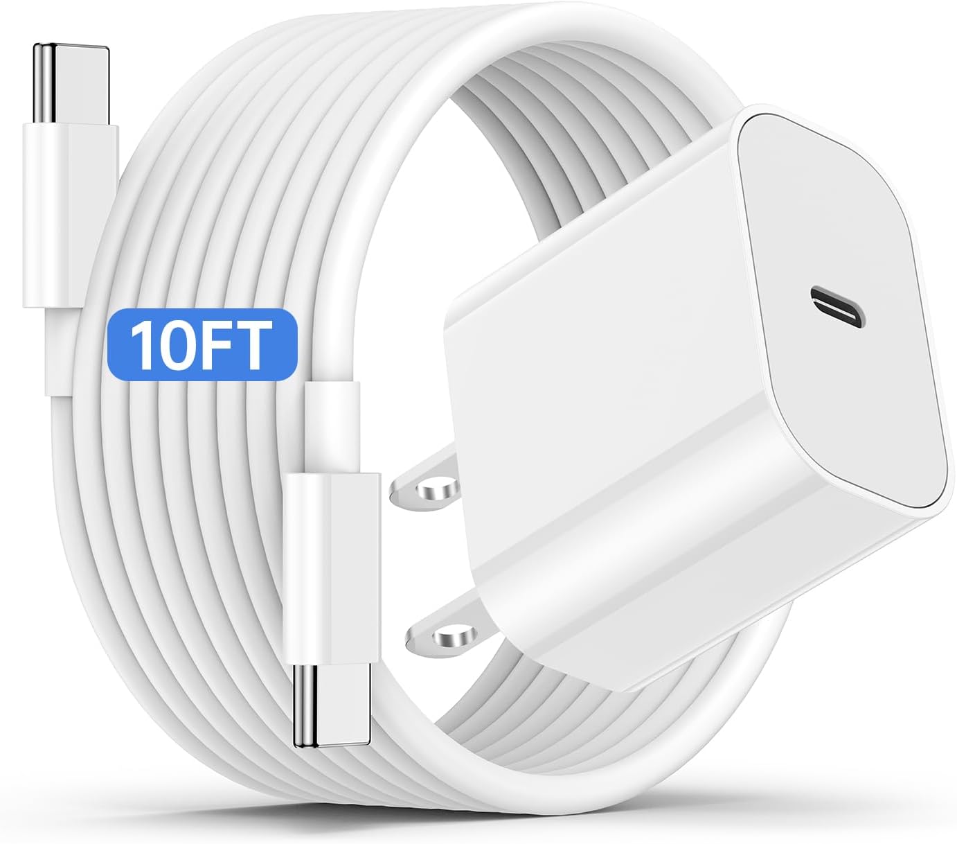 iPhone 15 Fast Charger and 10ft Type C to C Cable Cord Long, 20W USB C Charging Block for Apple iPhone 15 Plus/15 Pro Max/iPad Pro Wall Plug Power Adapter Cube Brick 12.9/11 inch/Air 4th/6 Gen/Mini