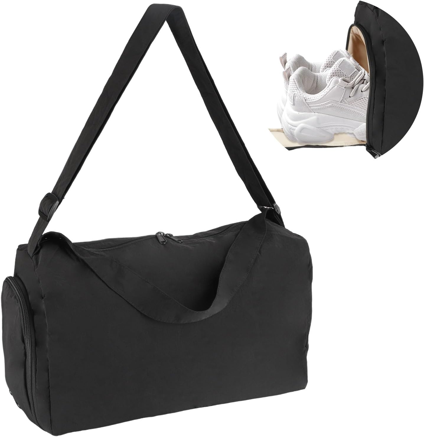 Small Gym Bag for Women with Shoes Compartment and Wet Pocket, Lightweight Travel Duffel Overnight Bags for Women & Men, Weekend Carry on Bag - Sport Yoga Swimming Dance(Black)