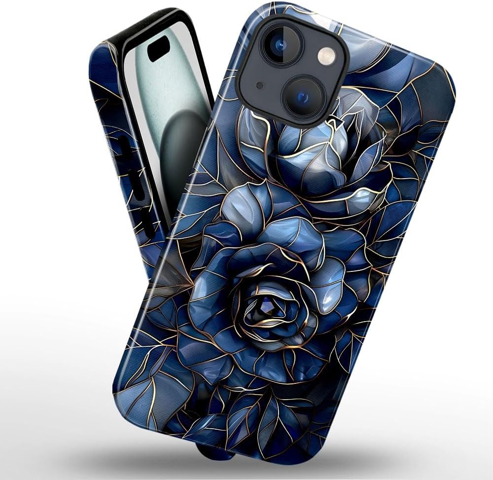 Case for iPhone 14 - Slim Fit Anti-Scratch Phone Case for Girl Women - Rose Floral Stained Glass (Glossy)