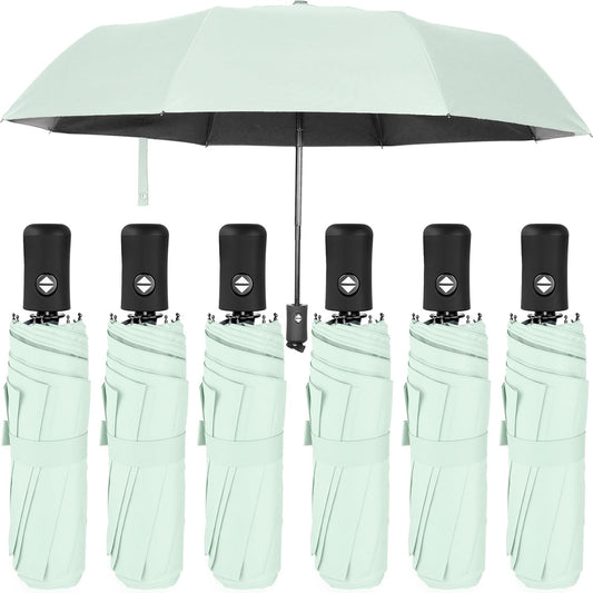 Jexine 6 Pcs Travel Compact Umbrella Automatic Open Close Windproof Small Light Backpack Purse Car Portable Collapsible Umbrella for Rain, Men Women