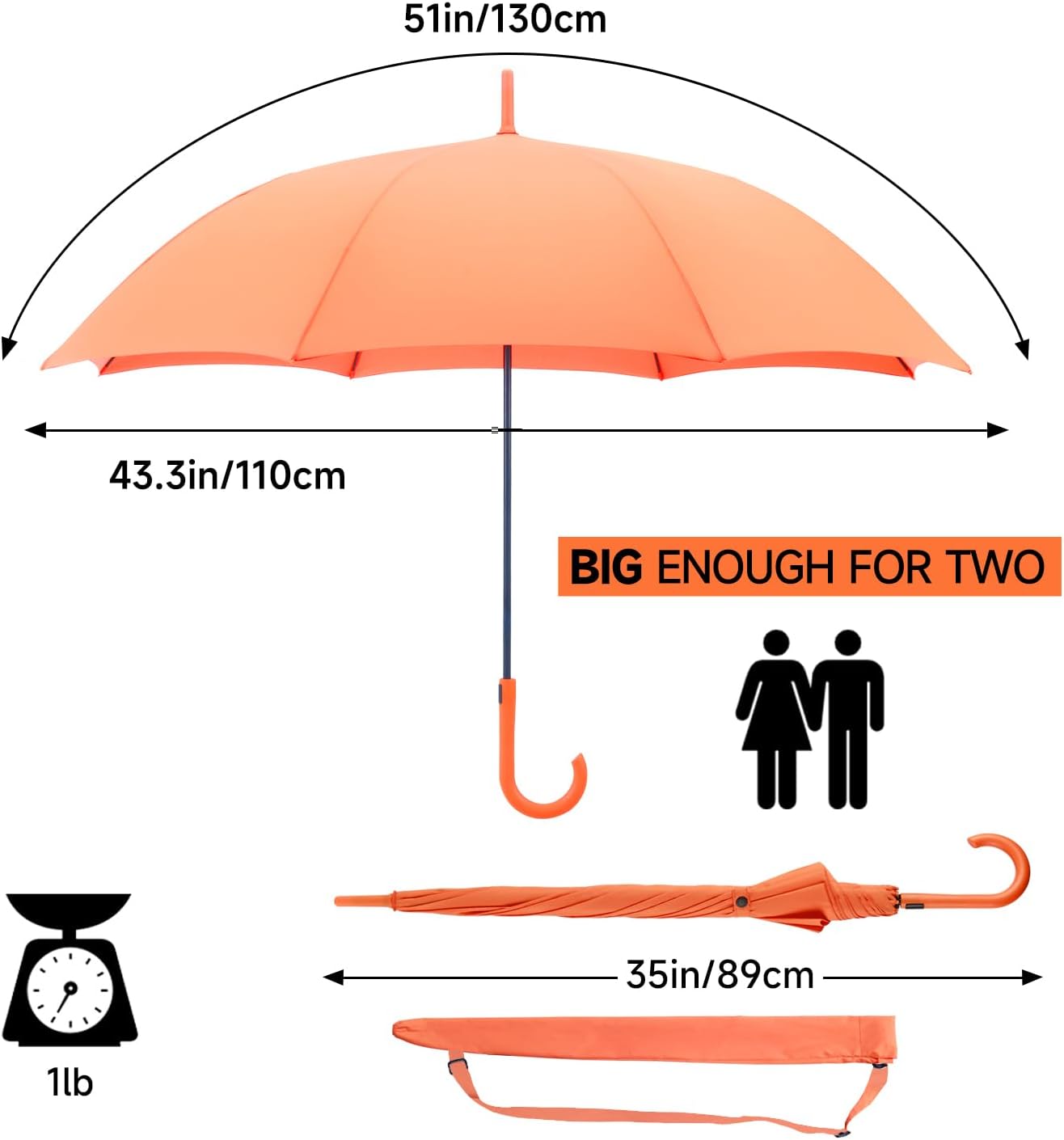 RUMBRELLA UV Stick Umbrella Auto Open UPF 50+ with J Hook Handle 51IN