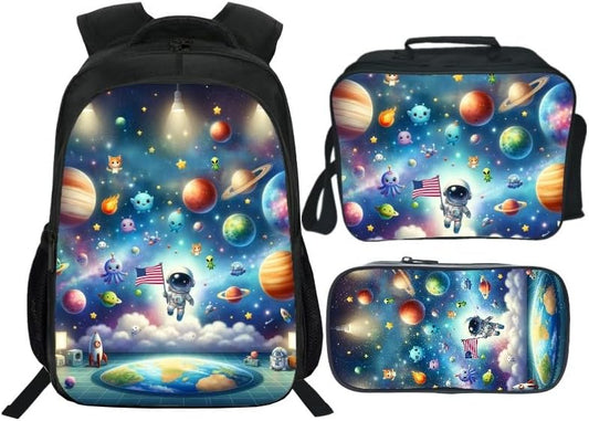 School Backpack Set for Girls Boys 3-in-1 Kids Teens Elementary Middle School Bookbag with Lunch Bag Pencil Case