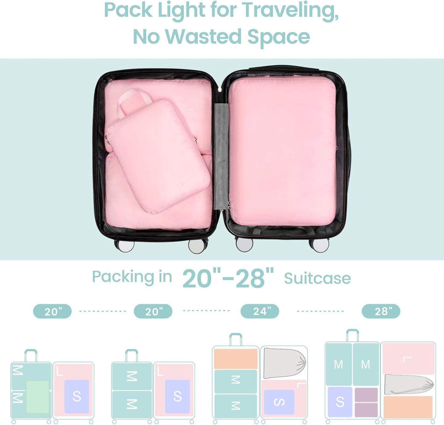 Cambond Compression Packing Cubes for Travel Women - Travel Bags Luggage Organizers Travel Essentials Compression Cubes for Travel Carry on Suitcases Organizer