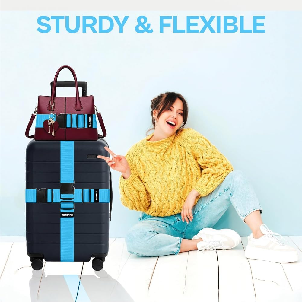 4 Pack Luggage Straps, Adjustable Suitcase Belts 72" x 2" with Quick Release Buckle, Durable Travel Accessories for Secure Luggage and Easy Identification (Blue)