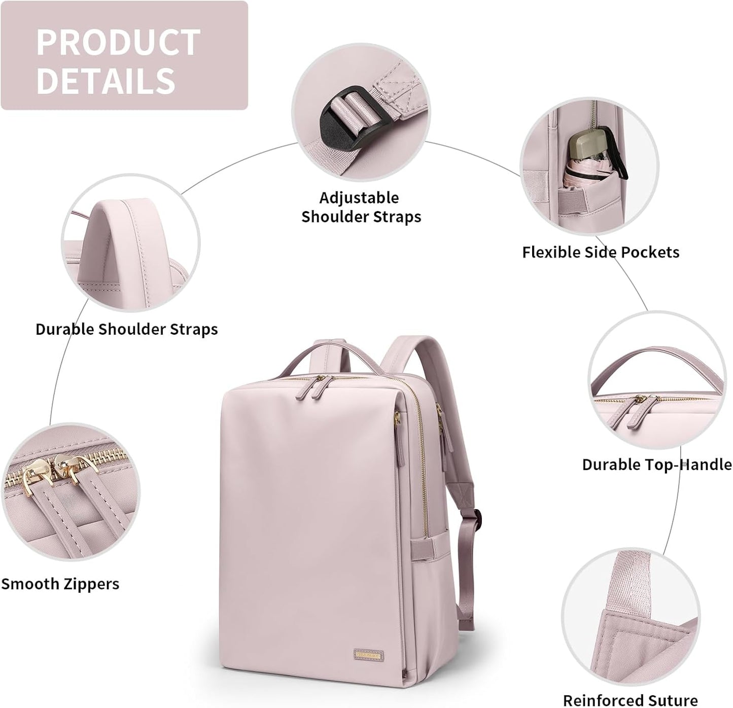 Stylish Laptop Backpack for Women Airline Approved Perfect for Work College and Travel Multi-Functional Casual Daypack Fits 15.6 Inch Notebook (Pinkish Grey)
