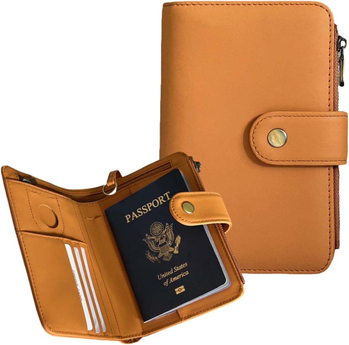 Full Grain Leather Passport Wallet, RFID Blocking Passport Holder with Tracker Slot, Multi Compartment Travel Wallet for Women & Men, Secure Passport Cover Case for Airport Essentials (Brown)