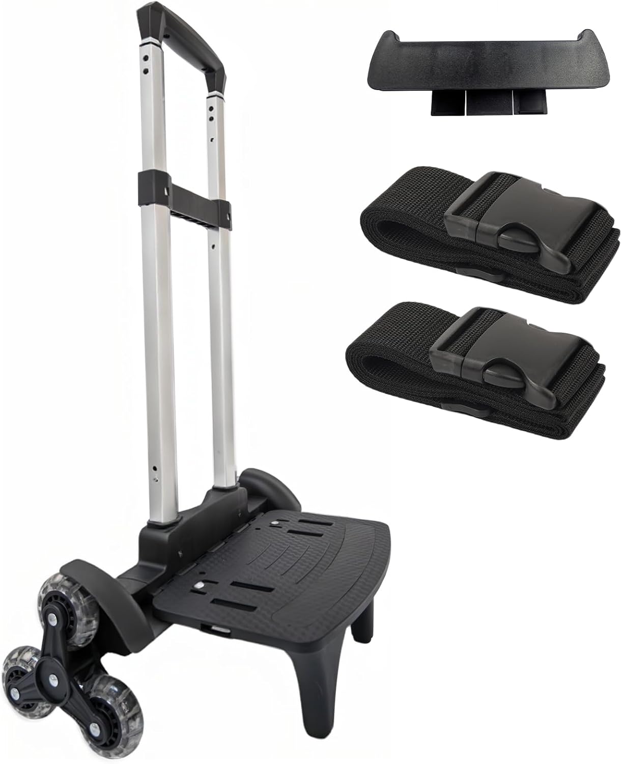 Lightweight Foldable Backpack Trolley – Black 3-Wheel Rolling Hand Truck with Strap, Portable