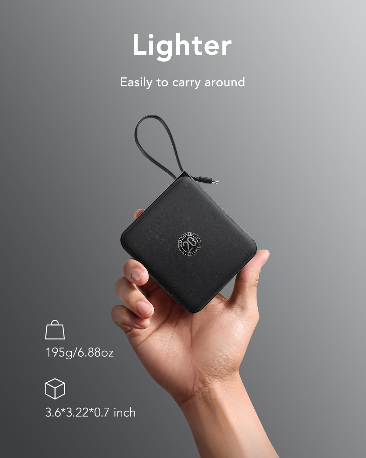 VRURC Portable Charger with Built-in Cable, 10000mAh 22.5W Fast Charging USB C Battery Pack, Cell