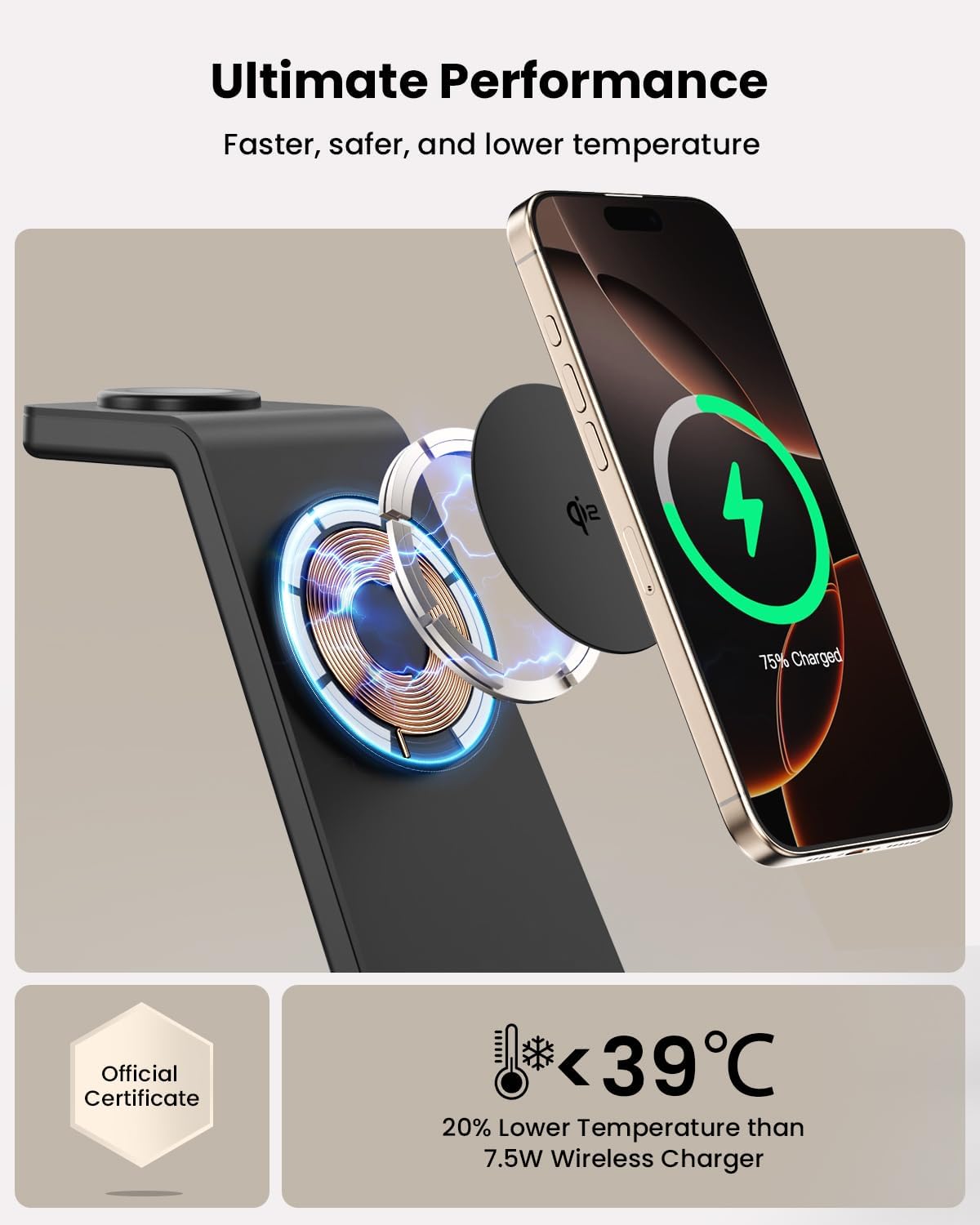 Magsafe Wireless Charging Station for iPhone: 3 in 1 15W Magnetic Portable Desktop Charging Station Qi2 Certified Charger Stand for iPhone17/16/15/14/13/12 Series, Apple Watch, AirPods 4/3/Pro