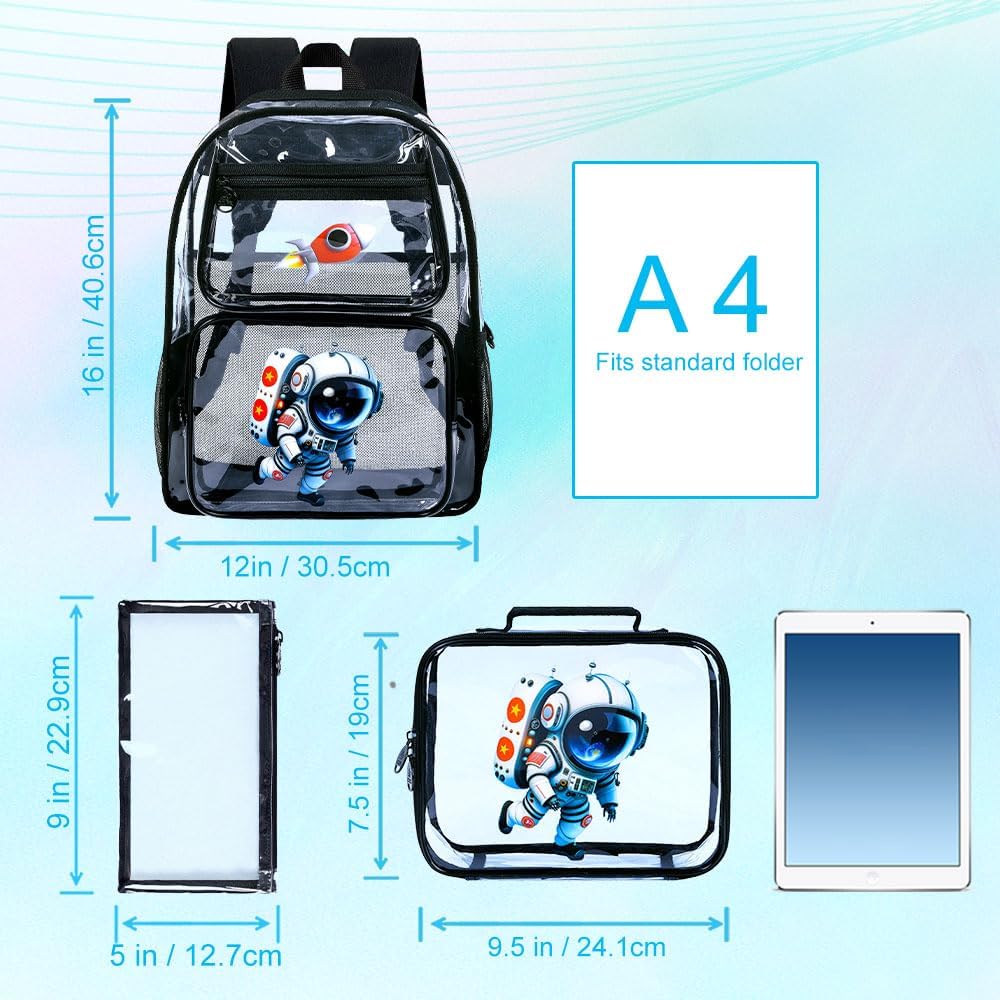 UFNDC 3PCS Clear Backpack for Girls and Boys, Unicorn Cat Transparent Bookbag, See Through School