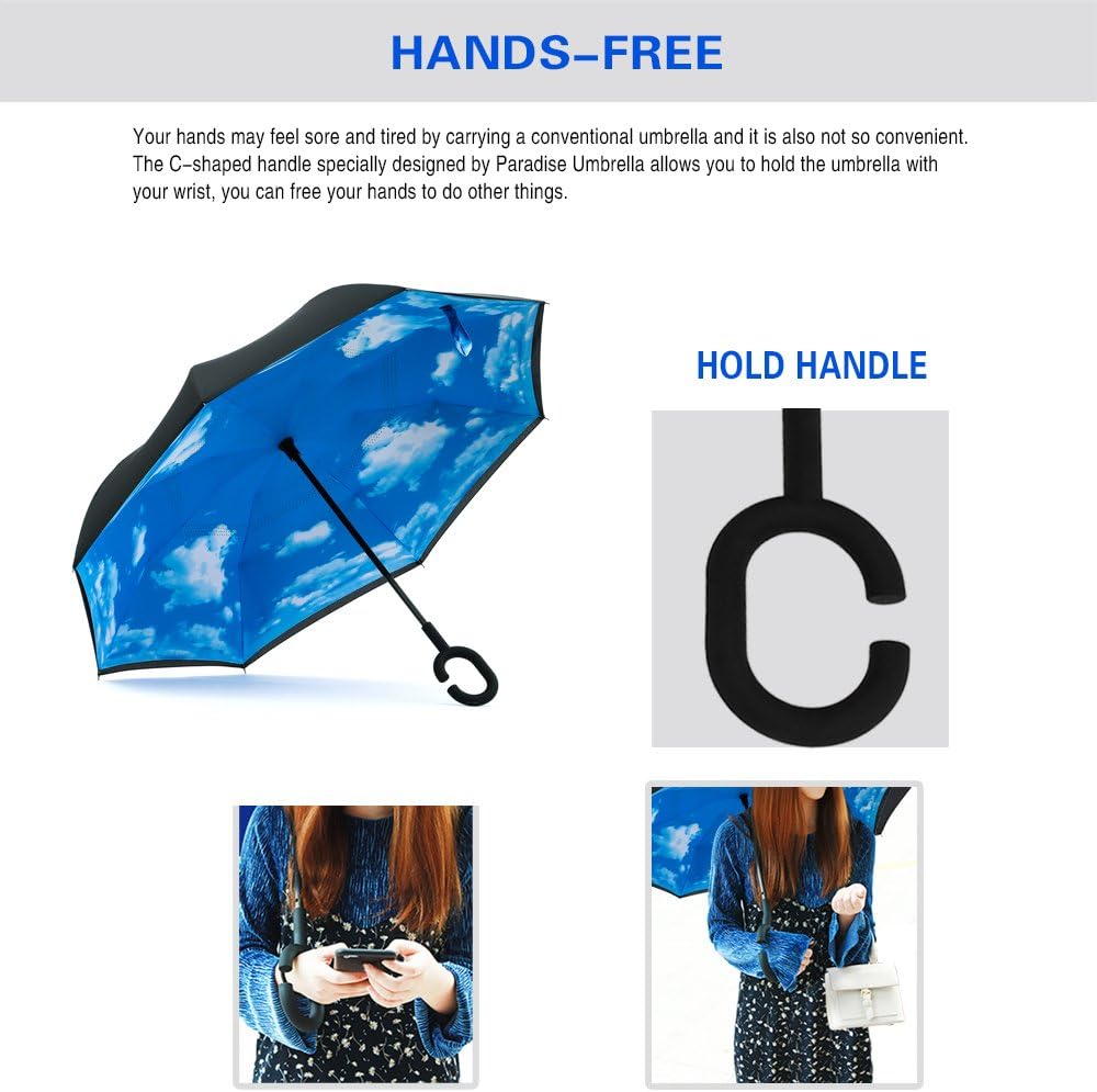 SIEPASA 49/56 Inch Inverted Reverse Upside Down Umbrella, Extra Large Double Canopy Vented Windproof Waterproof Stick Golf Umbrellas with C-shape Handle.