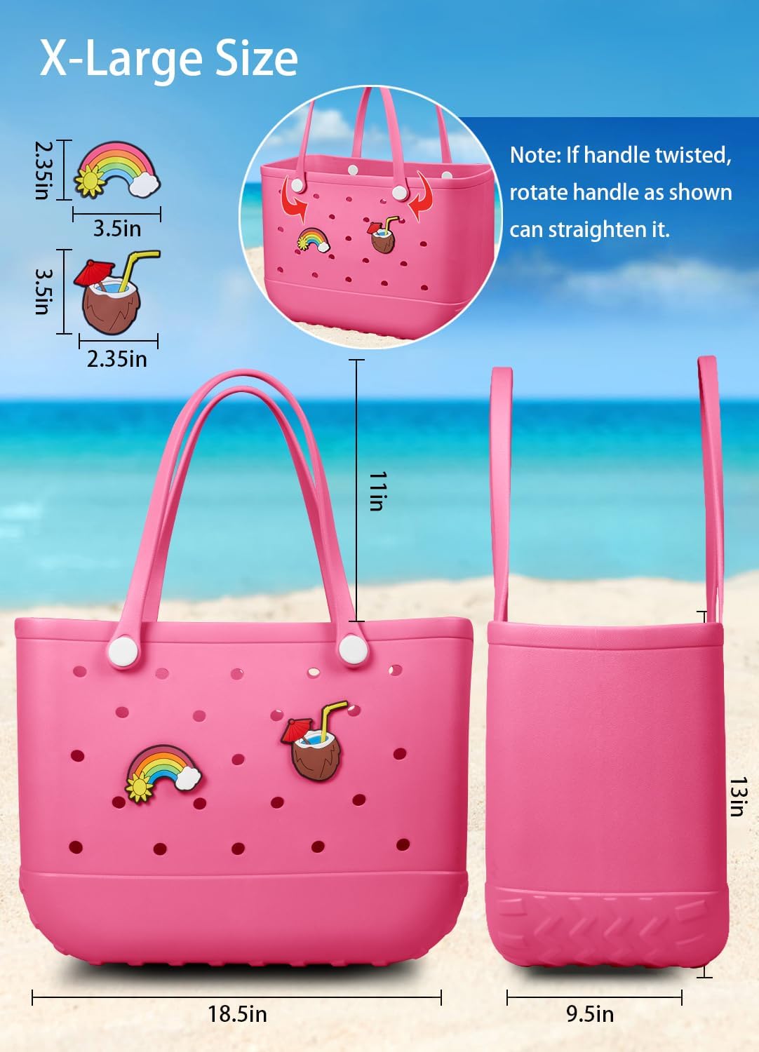 Beach Bag Rubber Tote Bag - Waterproof Travel Bag for Women Washable Tote Bag Handbag for Sports Beach Market Pool