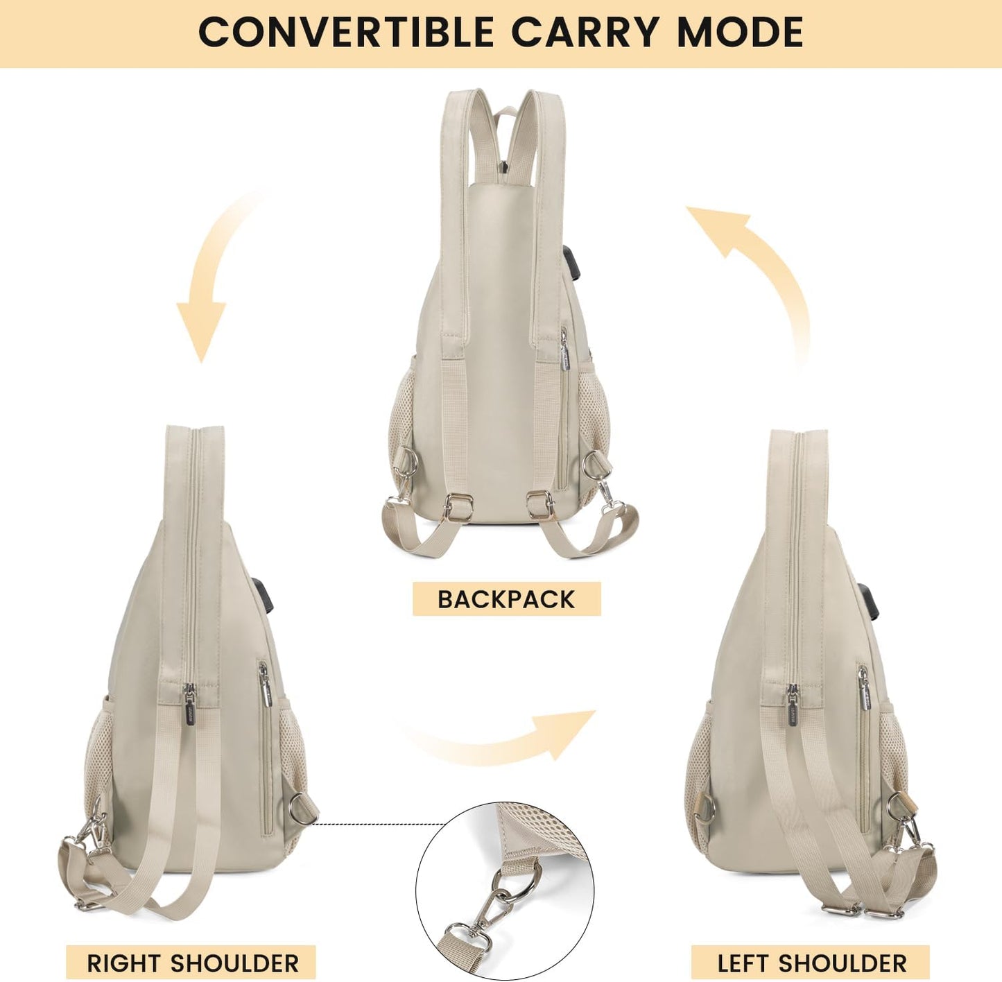 LOVEVOOK Sling Bag for Women Casual Daypack Nylon Crossbody Sling Backpack Travel Shoulder Bag Hiking Daypack