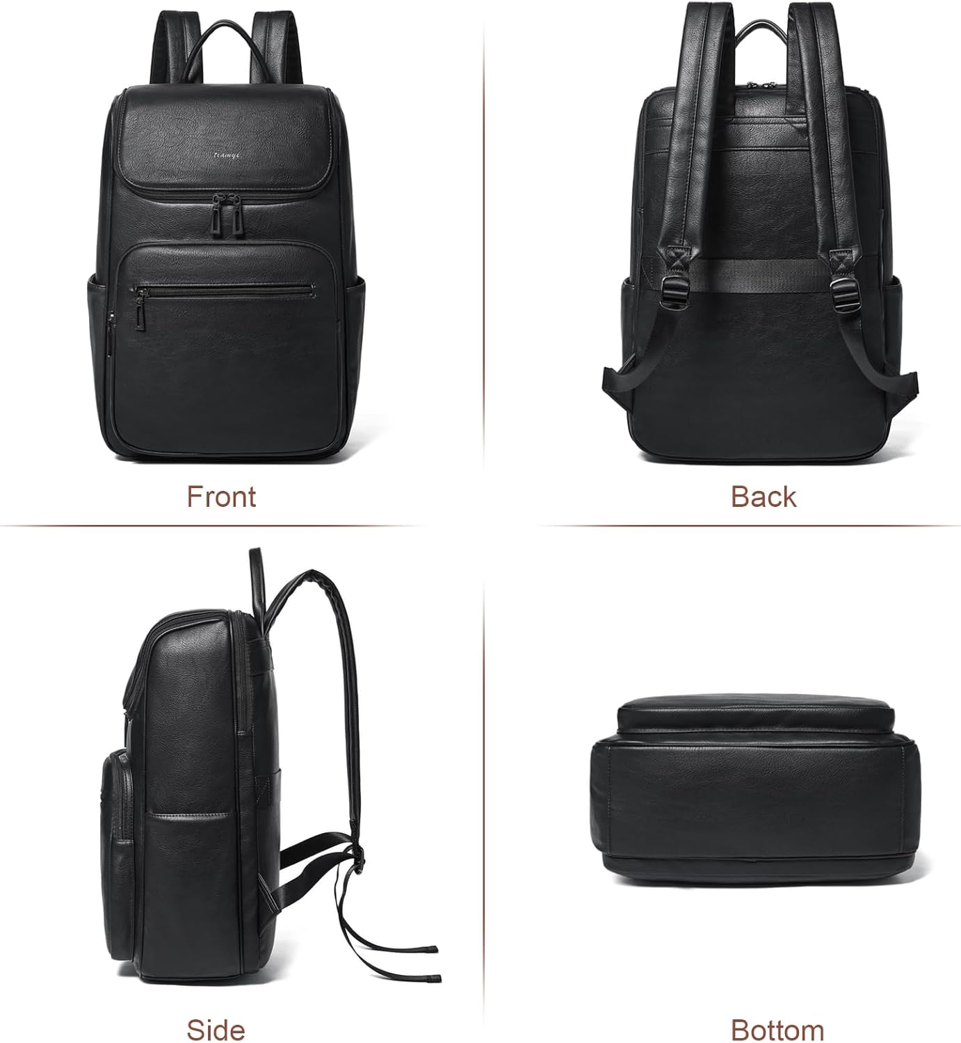 Computer Leather Backpack for Women Travel Back pack with 15.6 inch Laptop Compartment, Vintage Ladies Backpack, Black