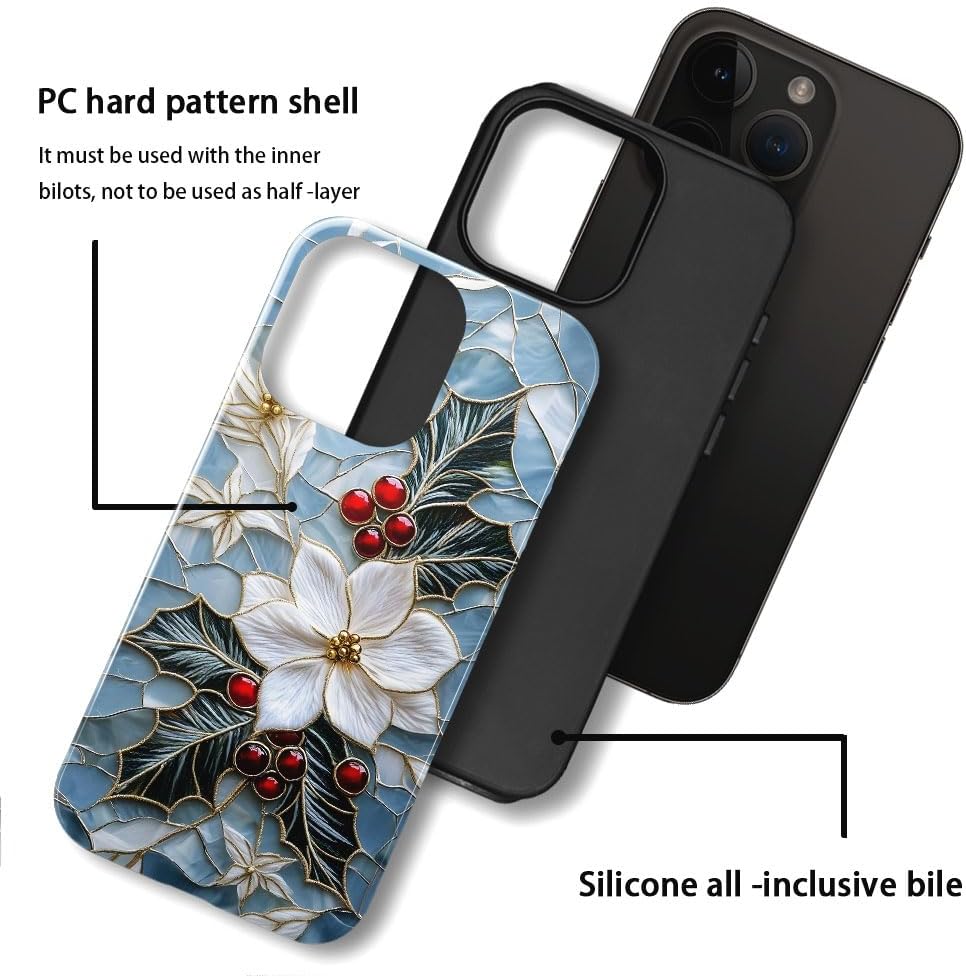 Case for iPhone 13 Pro Max - Slim Fit Anti-Scratch Phone Case for Girl Women - Christmas Holly Elegant Winter Floral (Glossy)