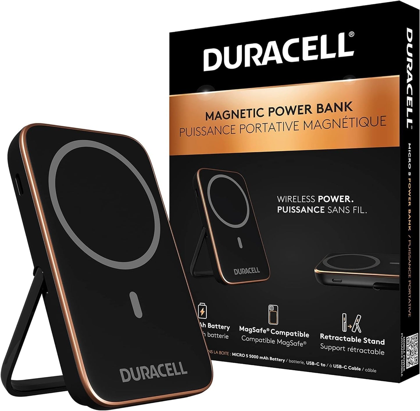DURACELL Mobile Power Bank | Compatible with iPhone, iPad, Samsung, Android, and More | TSA Carry-on Compliant | Recharges Devices Up to 3X (5,000mAh MagSafe Compatible + USB-C)