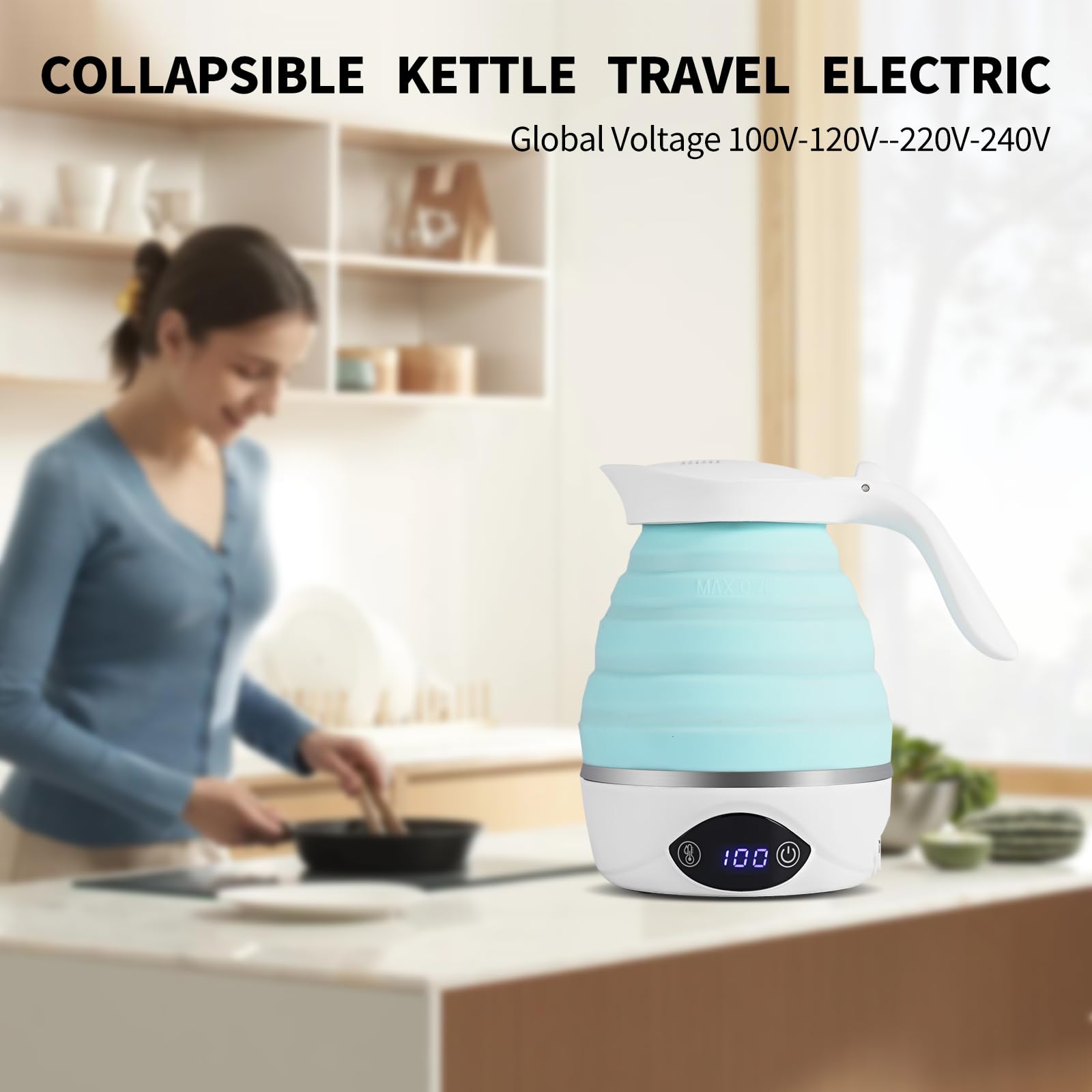 AUCOO Collapsible Travel Kettle Electric Portable Foldable Kettle for Boiling Water, Suitable for