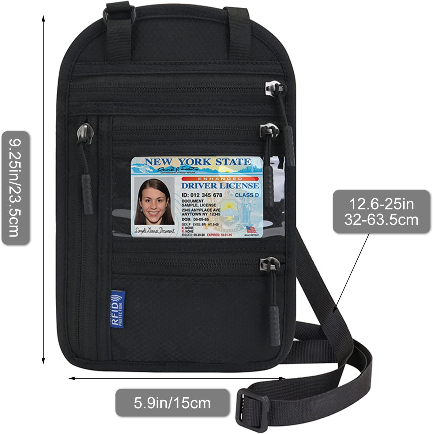 Surblue RFID Blocking Neck Wallet Travel Passport Holder Neck Pouch Vaccination Card Holder for Women & Men, Black