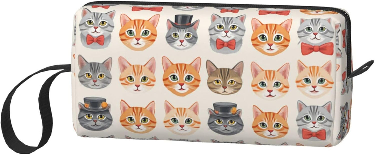 Charming Cat Collection Makeup Bag Small Compact & Durable Travel Cosmetic Bag Organizer Oxford Fabric Impact-Resistant Multi-Purpose Storage Perfect for Travel, Gym, Daily Use
