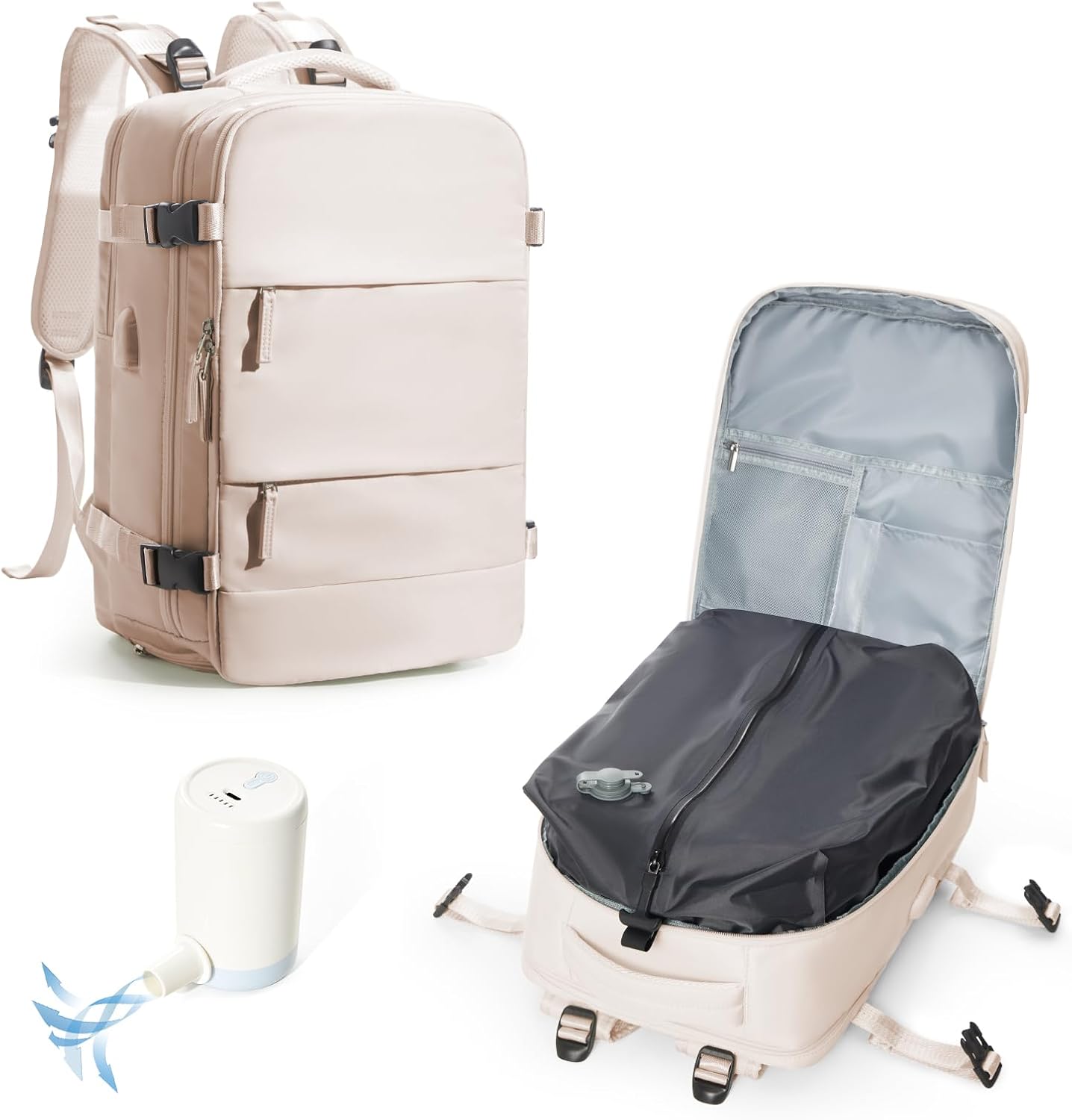 Vacuum Backpack Travel with Pump,Flight Approved 18x14x8 inches Personal Item Travel Bag Travel Backpack with Vacuum System,Flight Approved 18x14x8 inches Laptop Bag,off-white
