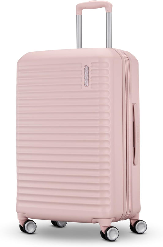 American Tourister Stratum 3.0 Medium 24-Inch Spinner, Airline Approved, Durable Hardside Luggage, Expands 1.5", RightHeight™ Adjustable Handle, Pink Blush