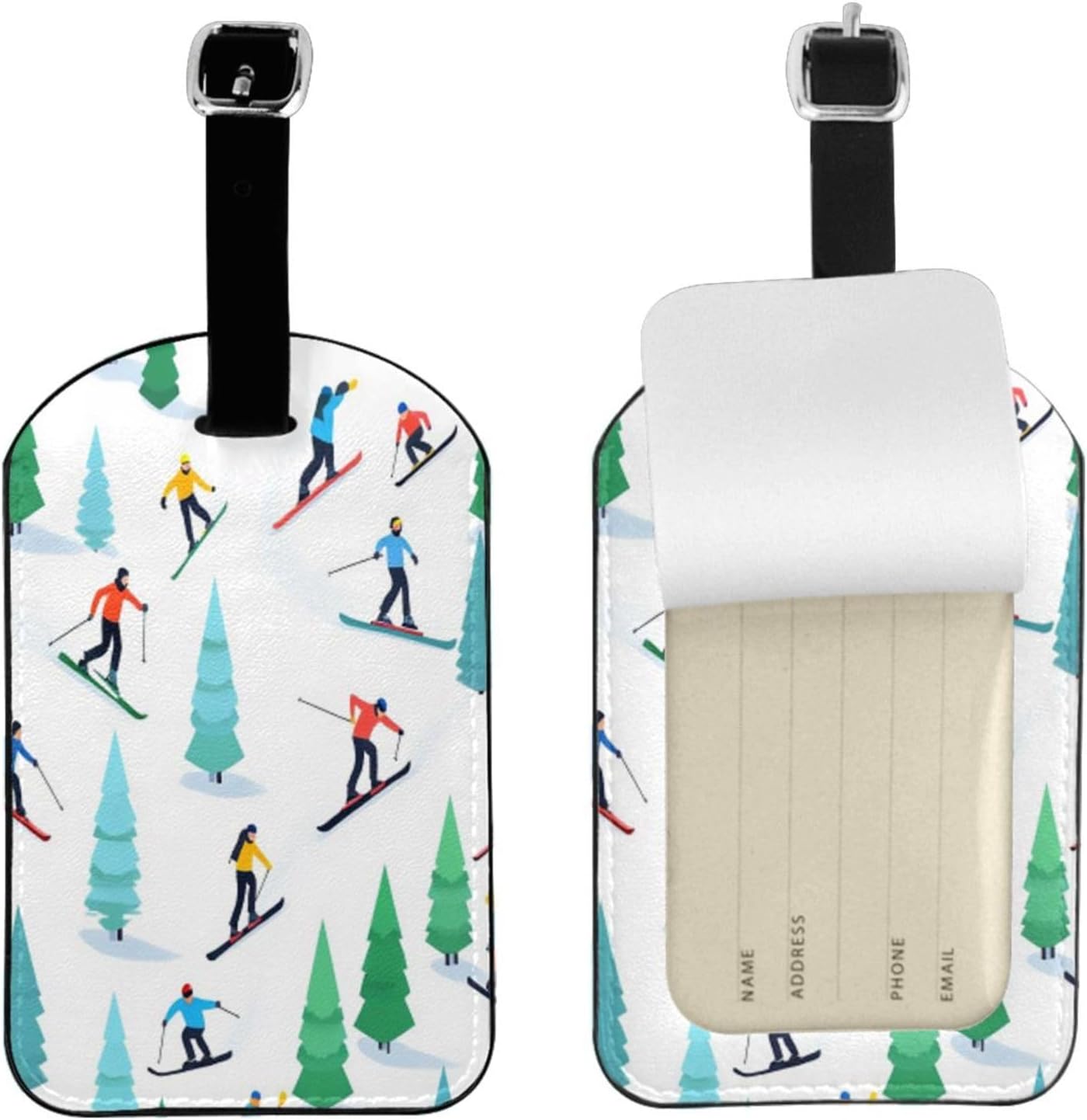 Winter Snowboard Luggage Tag for Suitcases,Ski Sports Pattern PU Leather Baggage Tags Bag Tags Travel Id Label for Luggage Women Men -1 Piece