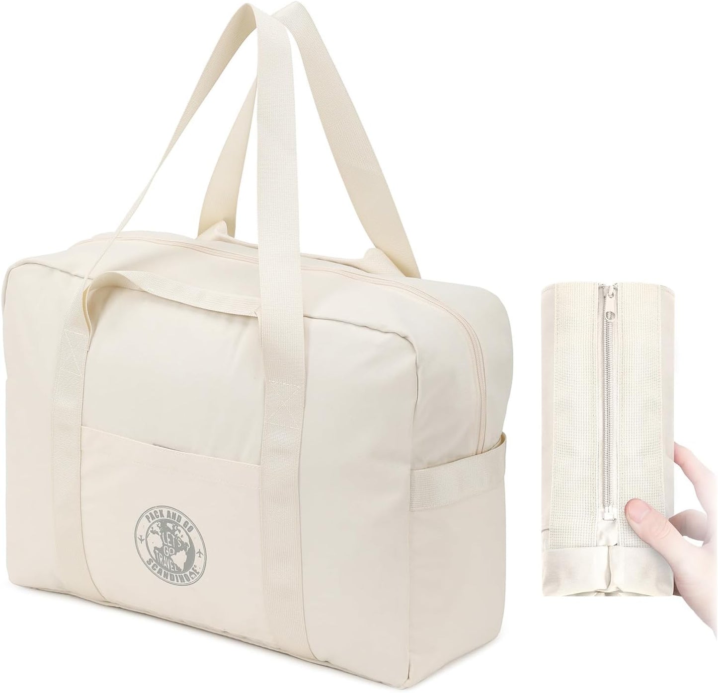 Weekender Bags for Women, Travel Duffel Bags, Water Resistant Personal Item/Carry Bag, Carry on Overnight Bag, Foldable Gym Bag for Travelling, Sports (Beige)