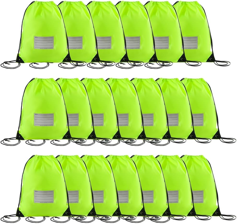 CODOBON 20 Pcs Drawstring Bags,Bulk Draw String Backpack, DIY Gym Sports Cinch Bag Sackpack for Women Men, Fluorescent Green