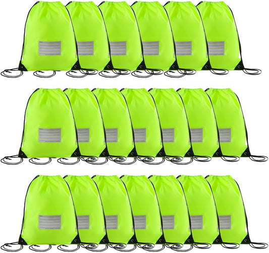 CODOBON 20 Pcs Drawstring Bags,Bulk Draw String Backpack, DIY Gym Sports Cinch Bag Sackpack for Women Men, Fluorescent Green