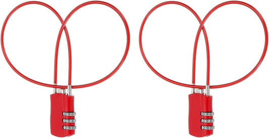MECCANIXITY 2 Pcs Luggage Travel Lock, 3 Digit Cable Combination Lock 1-3/16" Width Body with 20" Long Cable for Suitcase Bag Cabinets Small Fences Gym, Red