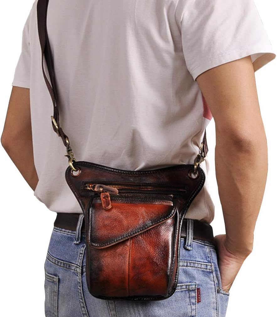 Leather Waist Pack Drop Leg Bag for Men Women Belt Bumbag Multi-Purpose Motorcycle Bike Outdoor Sports Tactical Cycling Riding Hiking Camping Pouch