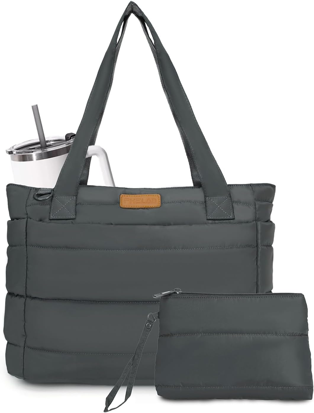 Tote Bag for Women, Quilted Puffer Work Bag for Nurse with 16" Laptop Pocket, Puffy Travel Shoulder Bag for School Gym