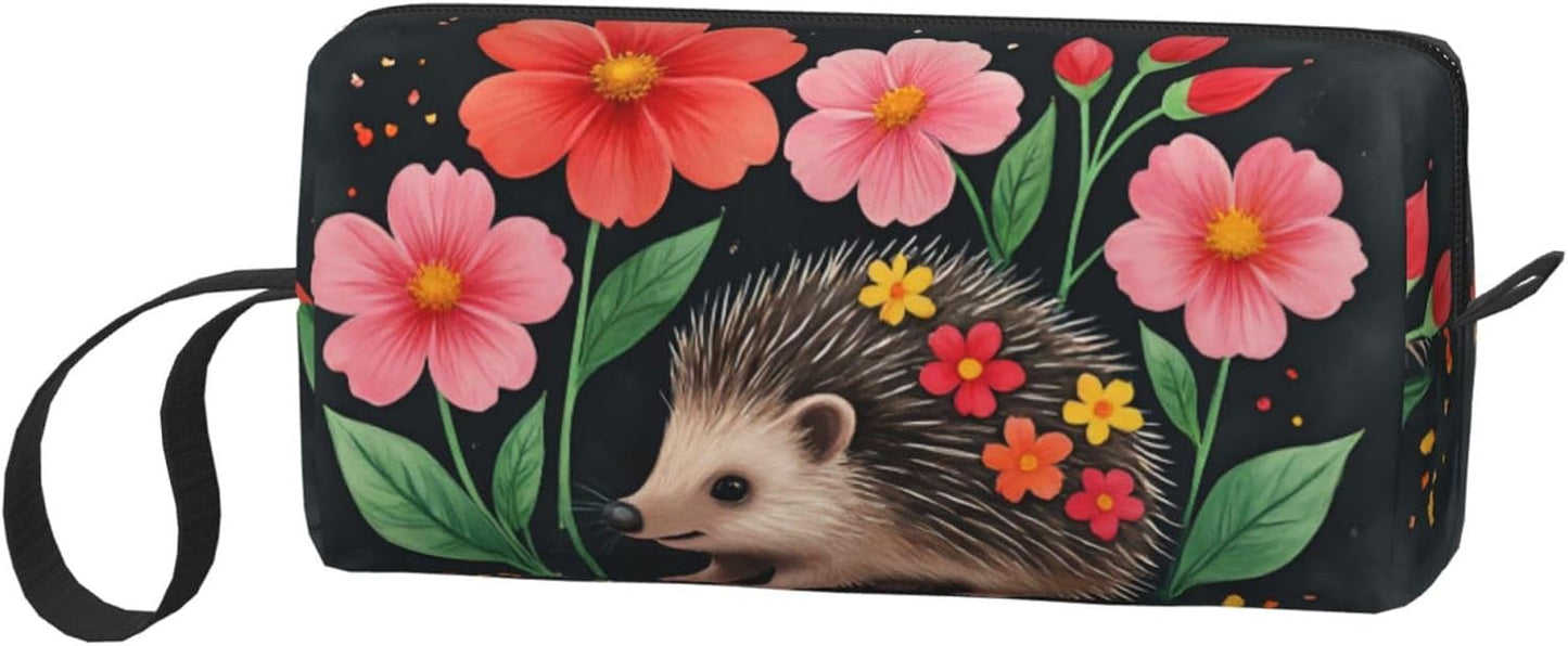 Flower Hedgehog Makeup Bag Small Compact & Durable Travel Cosmetic Bag Organizer Oxford Fabric