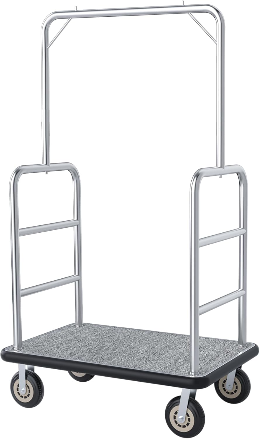 Heavy Duty Luggage Cart - 8" Wheels with Brackets, Commercial Grade Hotel Luggage Trolley, Deluxe Rectangular Steel Bellman Cart with Platform for Hotels Use, 1300lbs Capacity