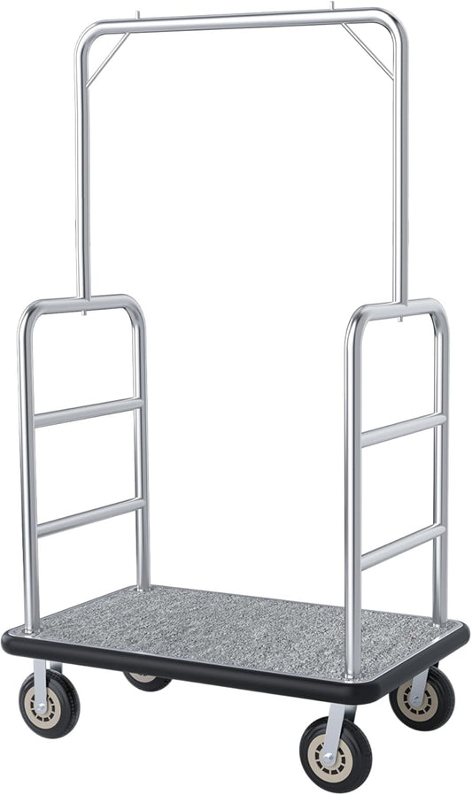 Heavy Duty Luggage Cart - 8" Wheels with Brackets, Commercial Grade Hotel Luggage Trolley, Deluxe Rectangular Steel Bellman Cart with Platform for Hotels Use, 1300lbs Capacity