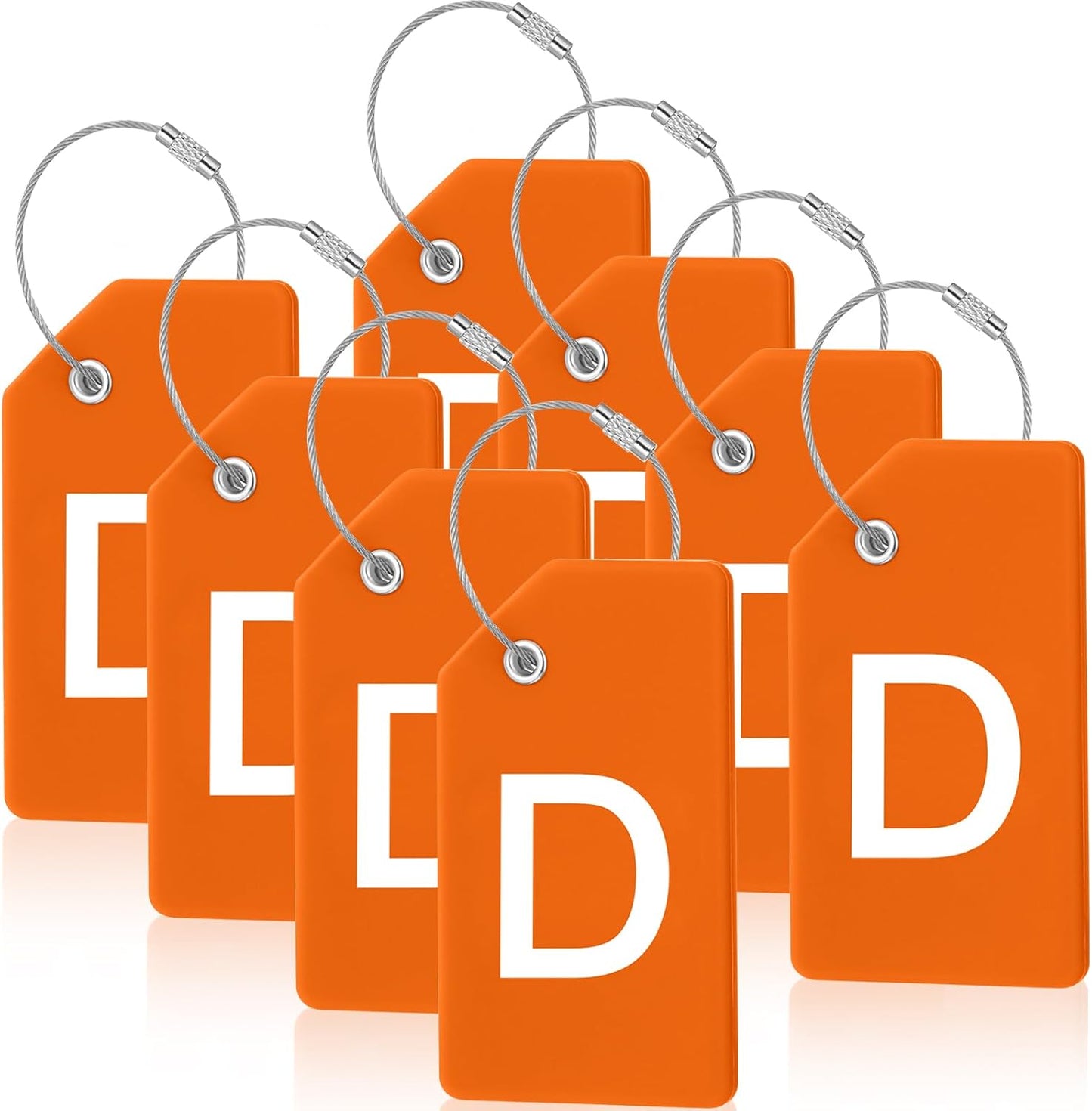 8 Pcs Initial Letter A-Z Luggage Tags Silicone Suitcase Instrument Tag with Name Card and Stainless Steel Loop(Letter D,Orange)
