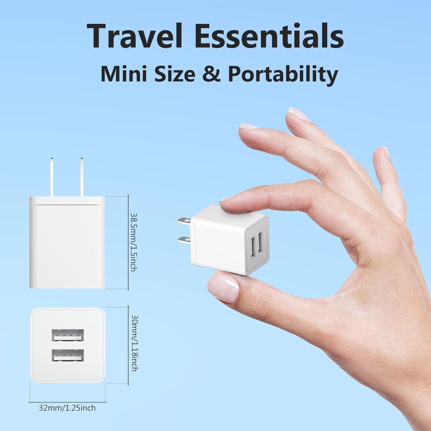USB Charger Block, 2Pack Portable Chargers Plug, 5V 2.1A Dual USB-A Port Charging Cube,USBA Wall Charge Power Adapter Compatible with iPhone,Android,Garmin Watch,Samsung Watch,PS4 Controller and More