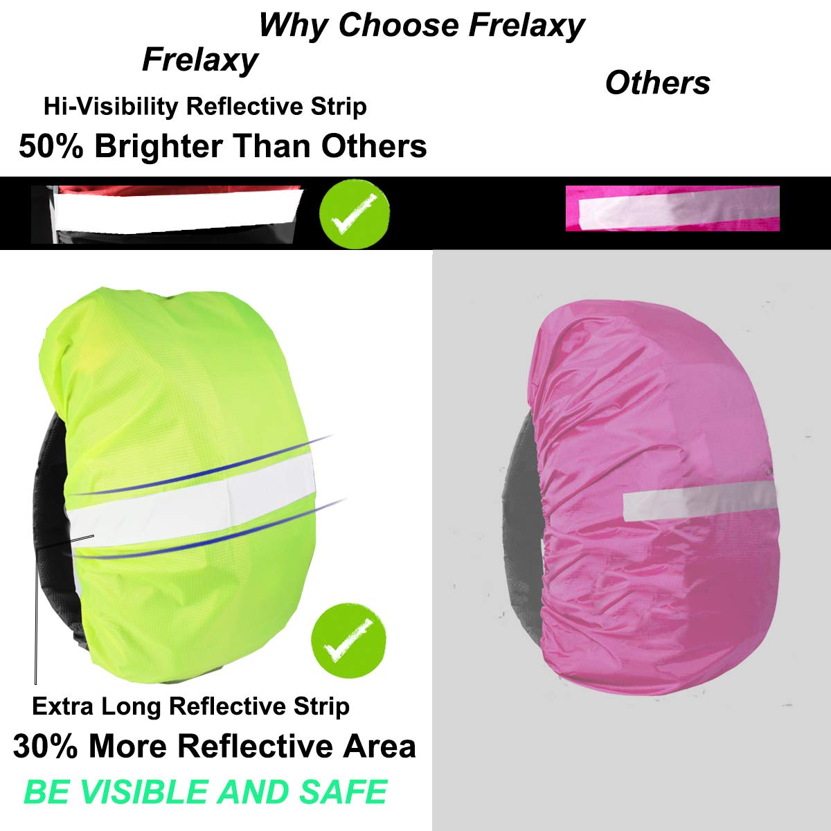 Frelaxy Hi-Visibility Backpack Rain Cover with Reflective Strip 100% Waterproof Ultralight Backpack