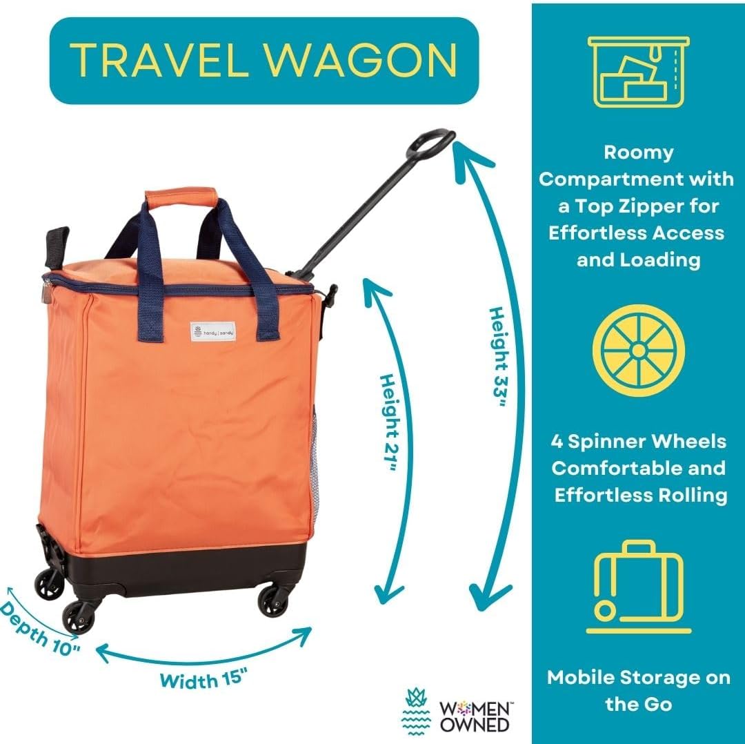 Haul-It Foldable Rolling Tote – Patented Heavy-Duty Utility Bag with 8 Spinner Wheels, – Reusable Grocery Cart, Laundry Carrier, Travel Tote, Commuter Bag for Shopping & More- Orange
