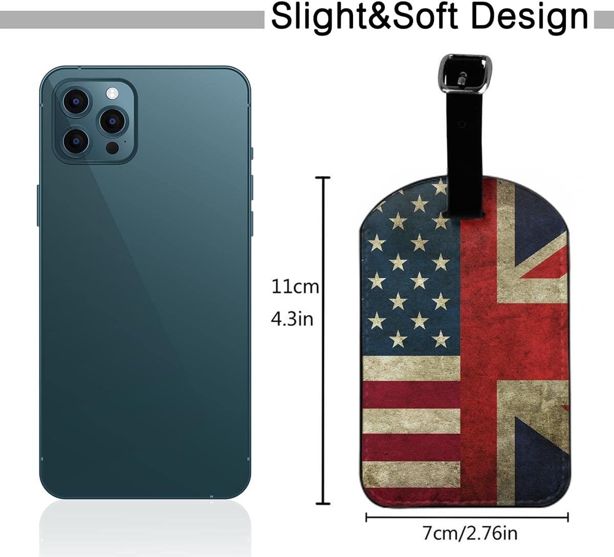 The Us and The UK Flag Suitcase ID Tag The United State and United Kingdom Banner Luggage Tag Fully Bendable Tag PU Leather Labels Bag Tag for Teenage Women, 1 Pack