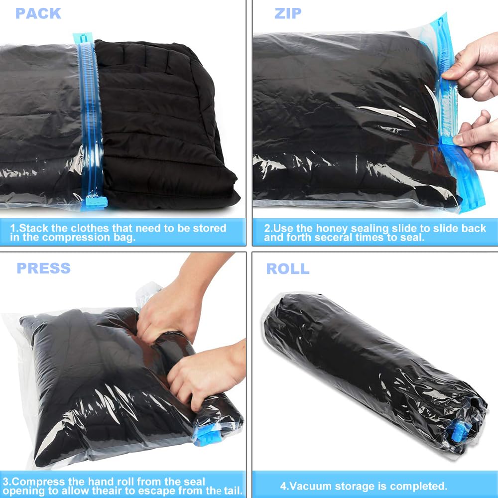 ALMING Compression Bags - Travel Essentials - 12 Pack Space Saver Bags - No Vacuum Pump Or Air