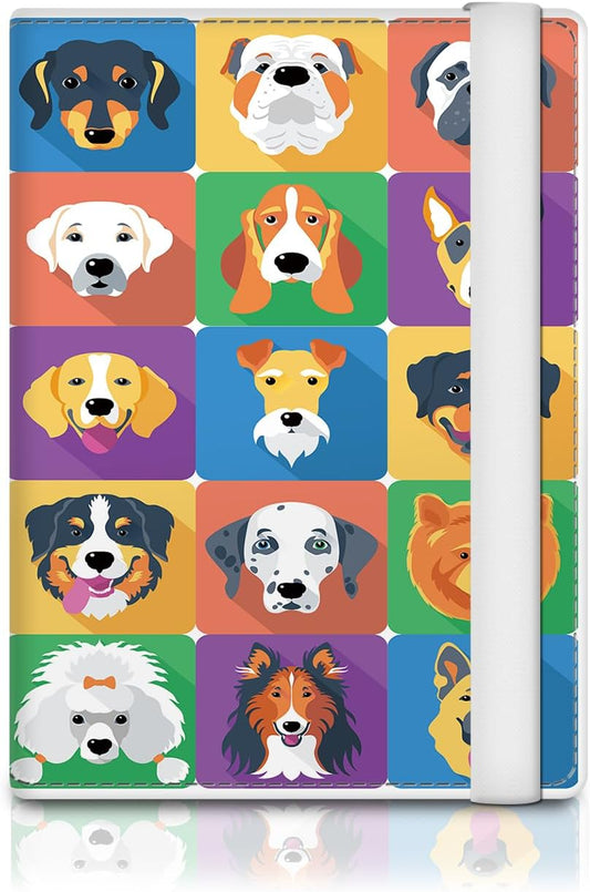Passport Holder for Travel Essentials, RFID Premium Leather Passport Wallet Cover Case for Travel Must Haves Accessories, Passport Book Holders for Women Men Cute Colorful Dogs